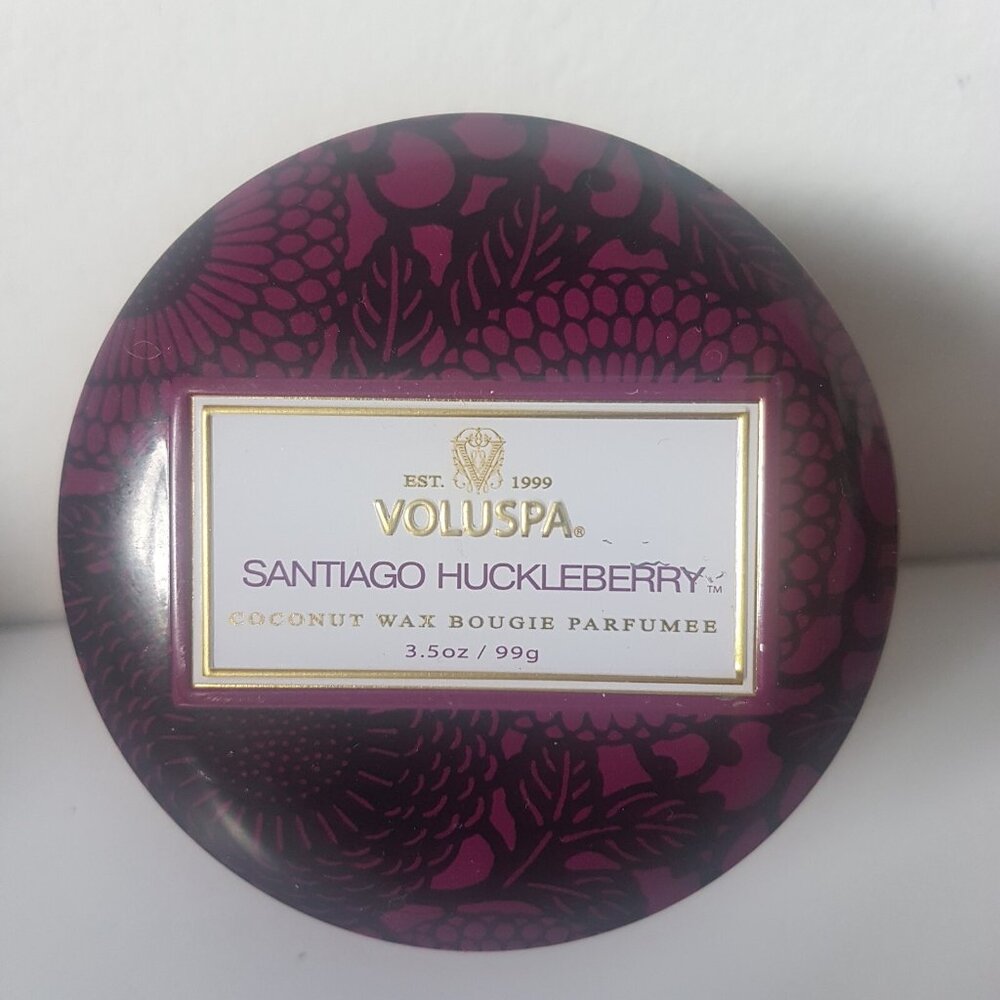 VOLUSPA Santiago Huckleberry Small Used Once Jar Candle 3.5 OZ Coconut Wax USA